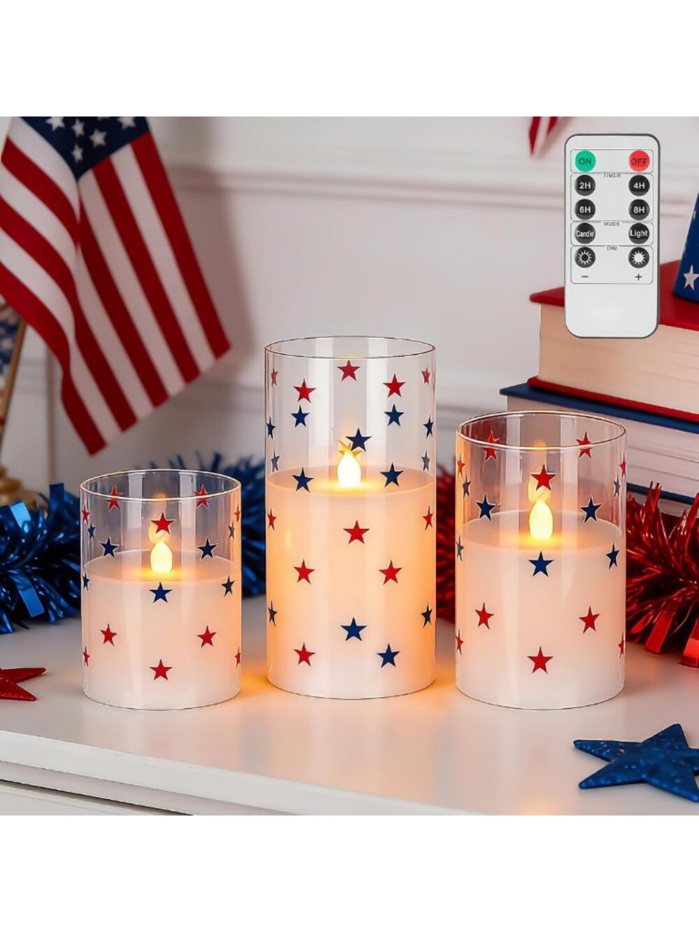 Patriotic LED Flameless Candles Set of 3 - Red, White & Blue for 4th of July